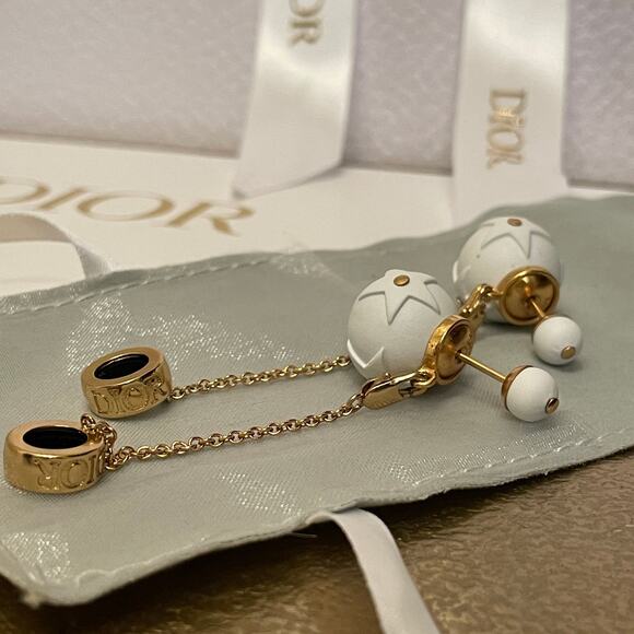 Rare Dior Tribales Earrings | White Matte iPod Drops, Logo Chain, Gift Set, New - Picture 7 of 13